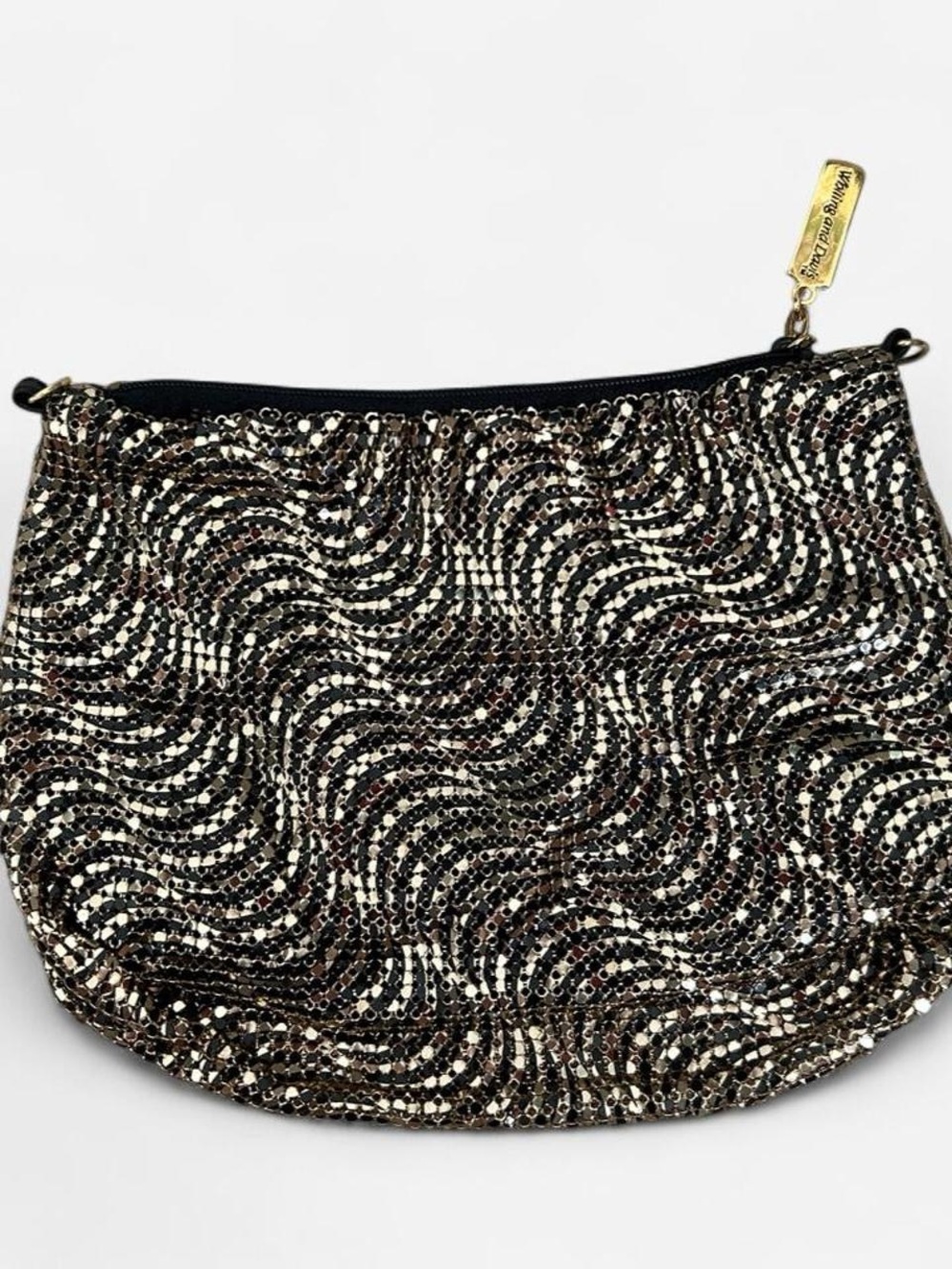 Sequin Wave Evening Clutch - Black & Gold